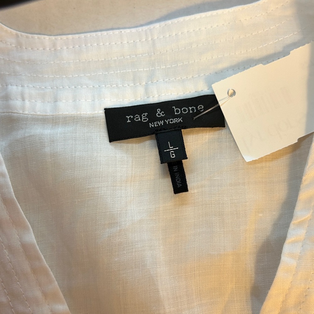 NWT Rag & Bone Viviana V-Neck Button Front Ramie White Blouse Sz L - Picture 11 of 15